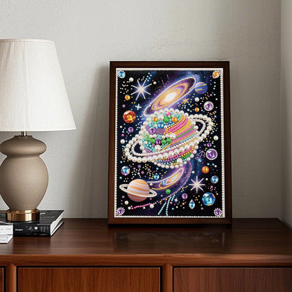 WSLWXSHM Pearl Diamond Painting Kits for Adults Universe, 5D Special Shape Diamond Art Kits for Beginners, Crystal Rhinestones Diamond Painting for Home Wall Decoration Gift 12×16inch/30×40cm Planet