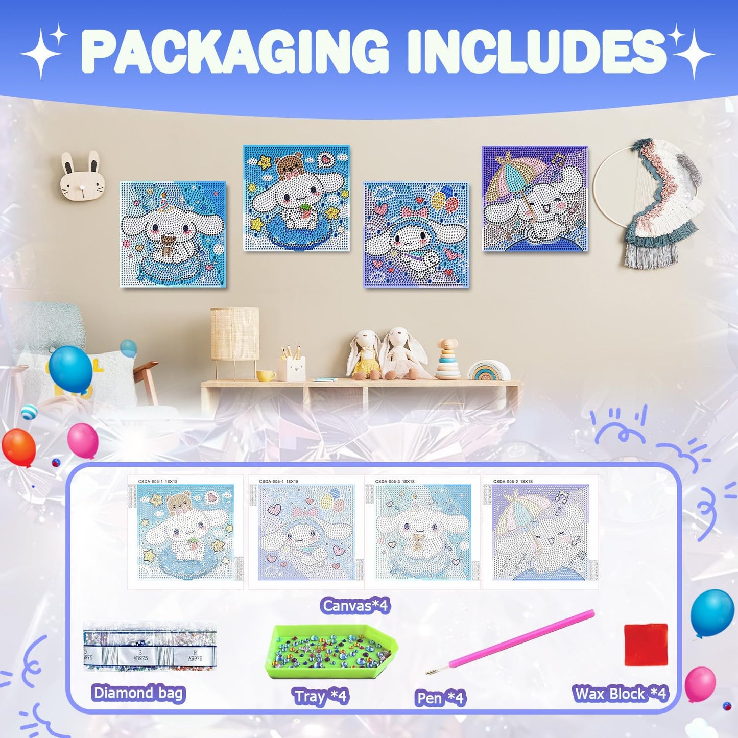 CYNART 4 Pack Diamond Art Kits for Kids, Diamond Art Painting Kits Ages 4-8-12, Gem Art for Kids Package for Gift and Home Wall Decor(6x6inch)