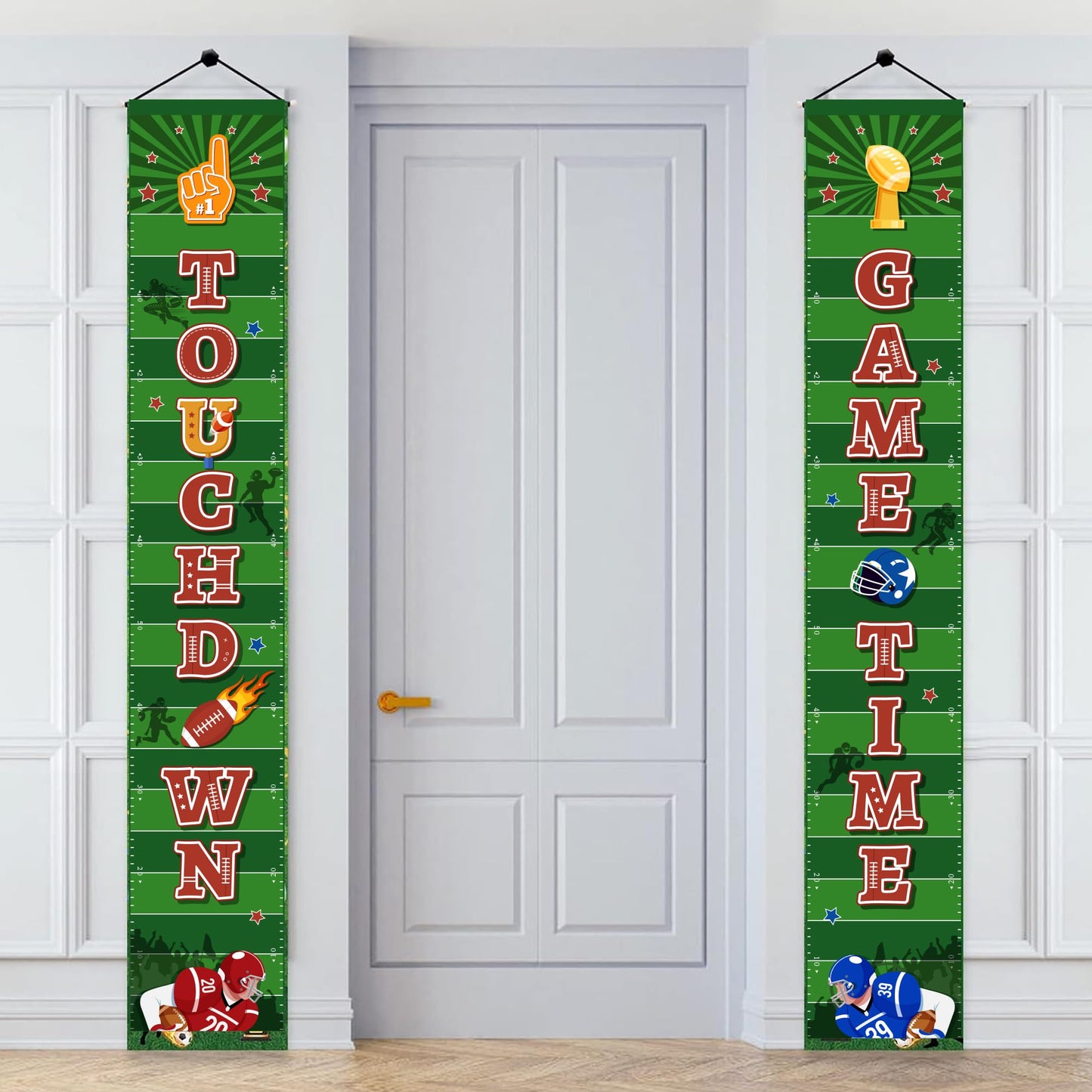 2 Pcs Football Party Porch Banner, 71'' x 12'' Super Rugby Bowl Porch Sign Banner Set Sport Front Door Banner for Super Football Birthday Party Decorations Supplies