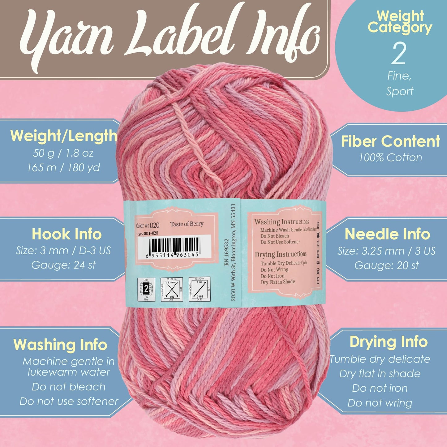 JubileeYarn Cotton Select Yarn - 50g/Skein Sport Weight - Shades of Green - 4 Skeins