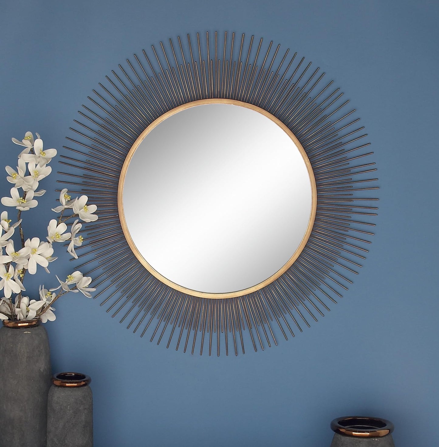Deco 79 Metal Room Wall Mirror Starburst Entryway Mirror, Wall Mounted Mirror 36" x 2" x 36", Gold