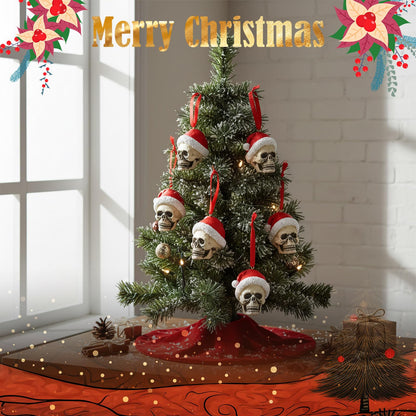 4 Pcs Skull Christmas Tree Ornament 2.6'' Christmas Gothic Decorations Resin Santa Ornament Xmas Mini Skeleton Head Decor Gift for Xmas Tree Holiday Party Supplies