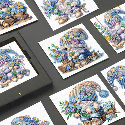 JISHSHAY 6 PCS Gnome Diamond Painting Greeting Cards Flower Diamond Art Birthday Cards with Envelopes Gem Painting Mosaic Kits for Adults, for Anniversary Valentine Thank You Graduation All Occasion