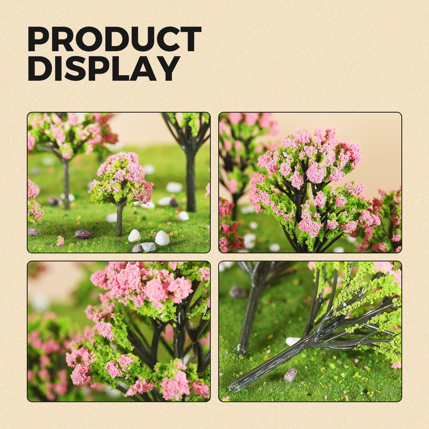 Yetaha 10 Pcs Pink Flower Model Trees, Miniature Fairy Garden Tree Plants Ornament Mini Artificial Flower Tree for Architecture Model Railway Train Scenery Moss Bonsai Micro Landscape Dollhouse Decor