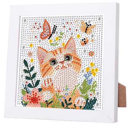 WEMEON Cat Diamond Art Painting Kits for Kids with Frame, Diamond Art for Kids Ages 4-8-12, Package for Gift and Home Wall Decor(7x7inch)