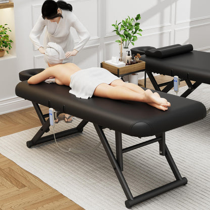 Dolonm Height Adjustable Massage Table with Face Pillow & Headrest for Treatment Table, Physical Therapy Table, Spa Facial Professional Massage Bed - Adjustable Backrest, Electric Leg Lifting, Black