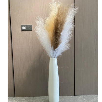 Artificial Faux Pampas Grass Large, 47"/120cm Bundle of 3 Fake Artificial Pampas Grass Tall Fluffy Stems, Floor Vase Filler for Living Room Kitchen Decor Boho Decor Wedding - White