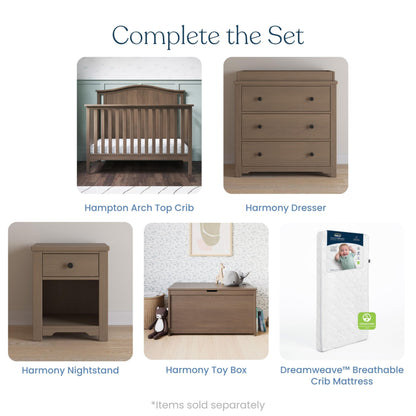 Child Craft Hampton Arch 4-in-1 Convertible Crib, Baby Crib Converts to Day Bed, Toddler Bed and Full Size Bed, 3 Adjustable Mattress Positions, Non-Toxic, Baby Safe Finish (Dusty Heather)