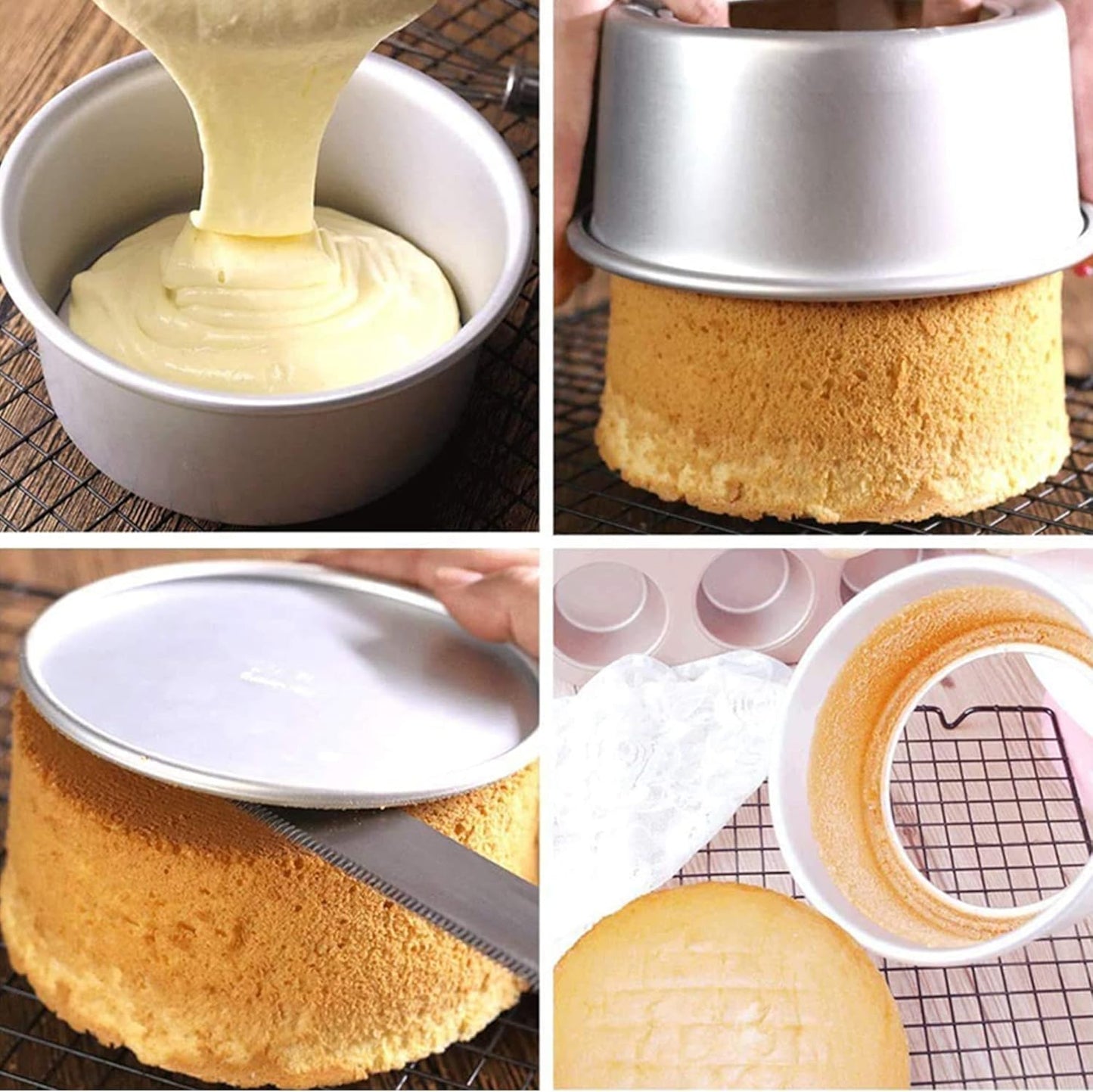 EXGOX 2 Pack 9-Inch Non-Stick Deep Aluminum Round Cake Pan with Removable Bottom for Wedding/Birthday/Christmas Baking