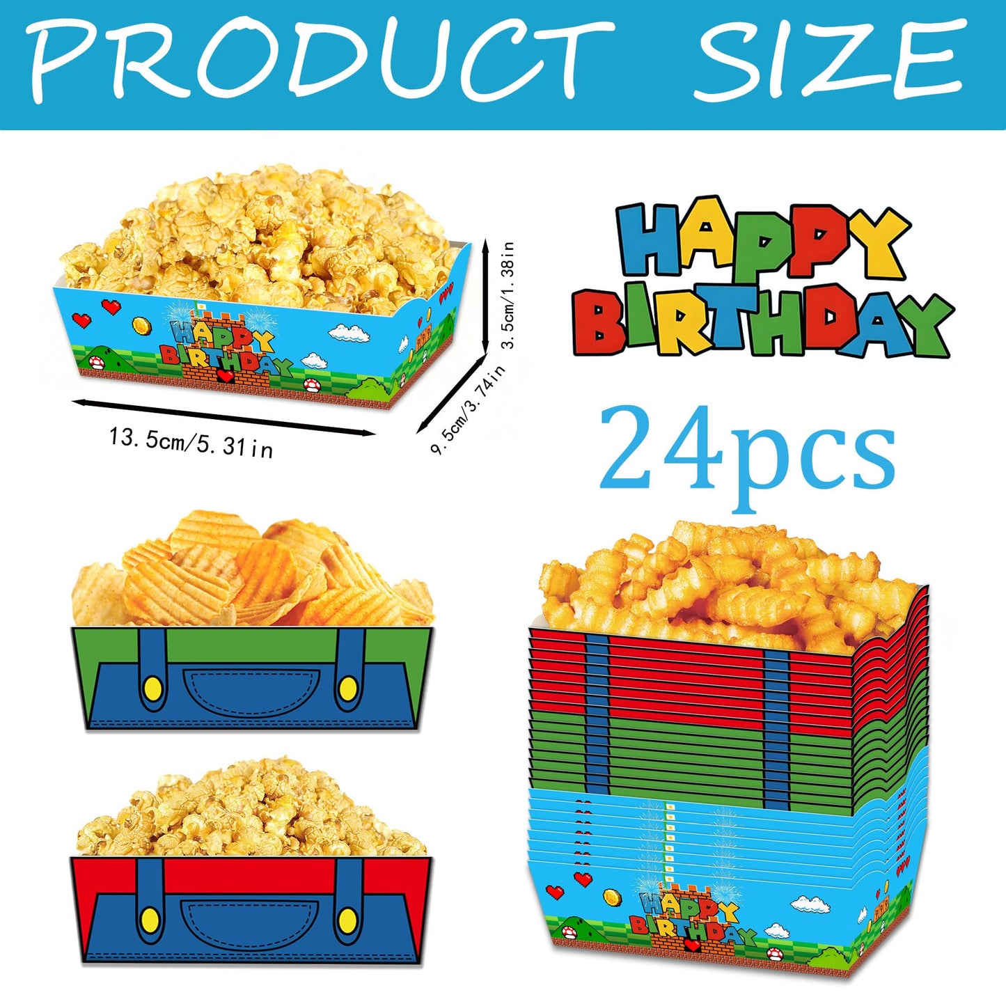 PaimainKing Super Brothers Themed Disposable Paper Food Trays, 24 Pcs