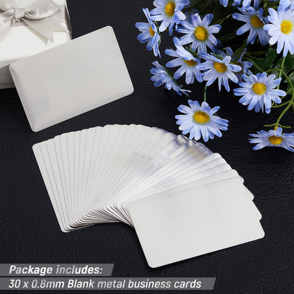 30 Pieces 304 Stainless Steel Metal Business Cards Blank Steel Laser Engraving Stainless Cards for House Office Customer DIY Gift Plate, 86 x 54 mm(0.8mm Thickness)