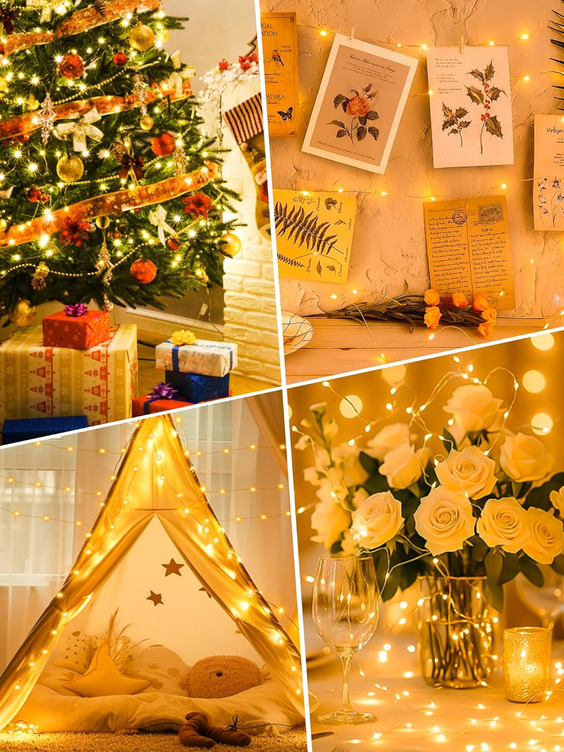 4 Pack 16FT 50LED 8 Dimmable, btfarm Fairy Lights Battery Operated with Timer, Twinkle String Lights Battery Powered
