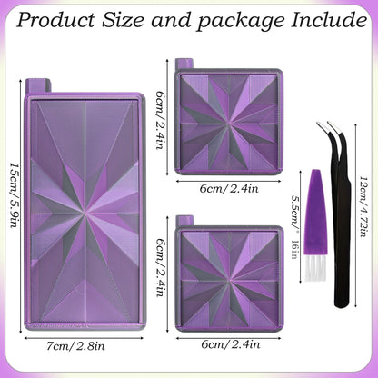 Diamond Art Trays with Lids and Stoppers, Stackable Diamond Painting Trays, 3 in 1 Diamond Bedazzling Tray with Tweezers, Brushes, Diamond Art Painting Bead Rhinestone Sorting Trays (Black Purple)