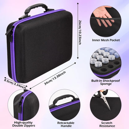 MERATIA Diamond Painting Storage Case Organizer with Containers, Purple and Black, Arts and Crafts Bead Storage Box with Accessories (Purple 40 Slots-2 Sizes)