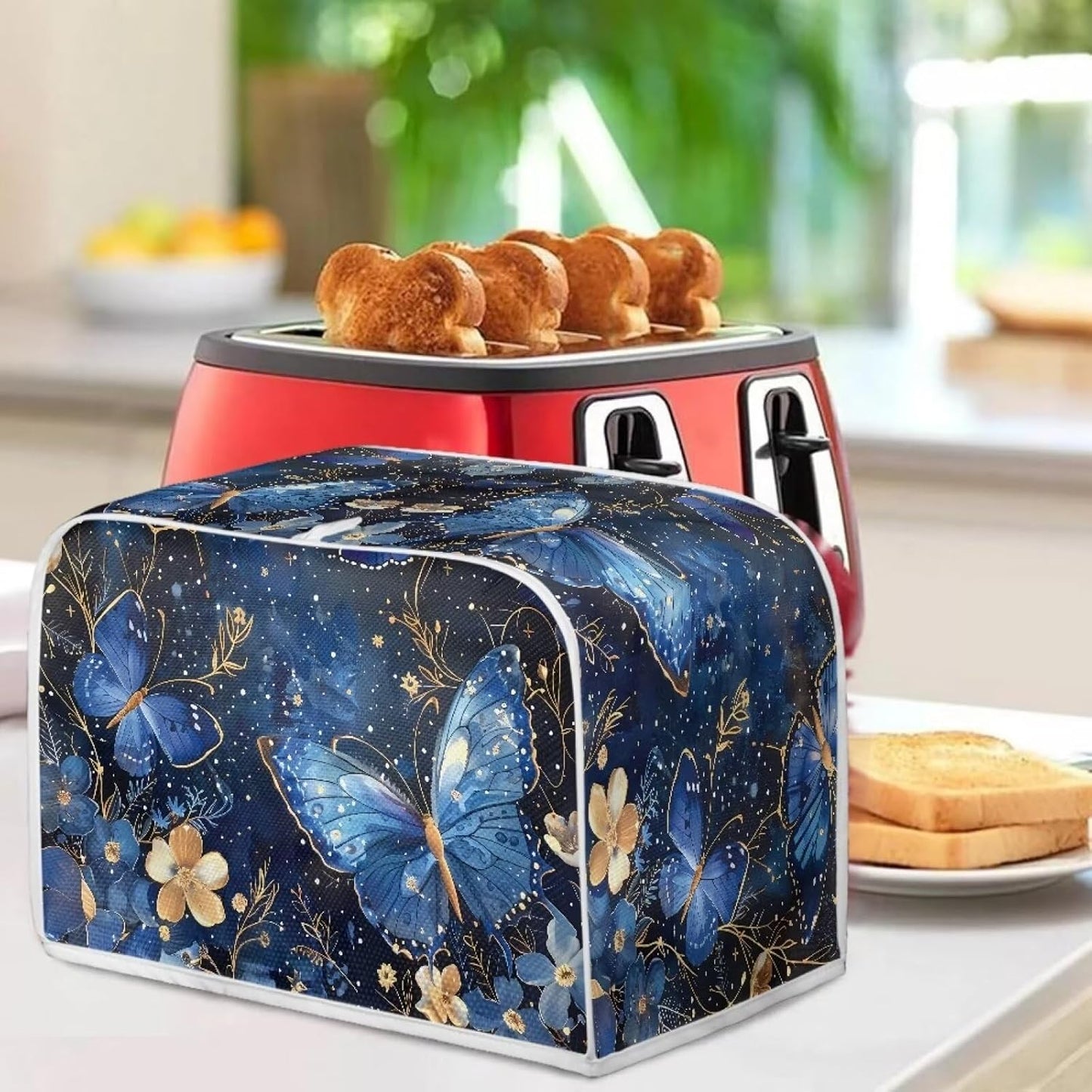 Butterfly Toaster Dust Cover 4 Slice, Washable Floral Anti-Sputtering Cover for Toasters and Bread Makers