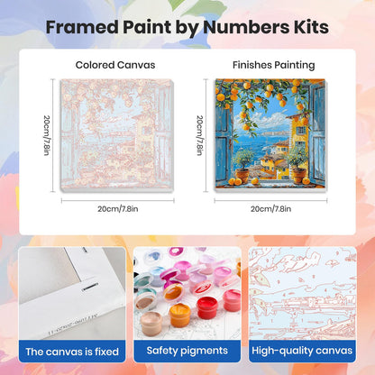 HEIBAGO 4 Pack Framed Paint by Numbers Kit for Adults Beginner, Adult Paint by Number Kits Lemon Tree, DIY Paint by Numbers for Adults,Small Easy Acrylic Oil Painting for Wall Decor 8x8 Inch