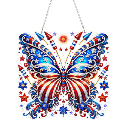 Yunzlly DIY Hanging Diamond Art Pendant Kit 4th of July, Special Crystal Double Sided Diamonds Painting Ornament Kit for Adults, Acrylic Gem Painting Board for Window&Door&Wall (Butterfly)