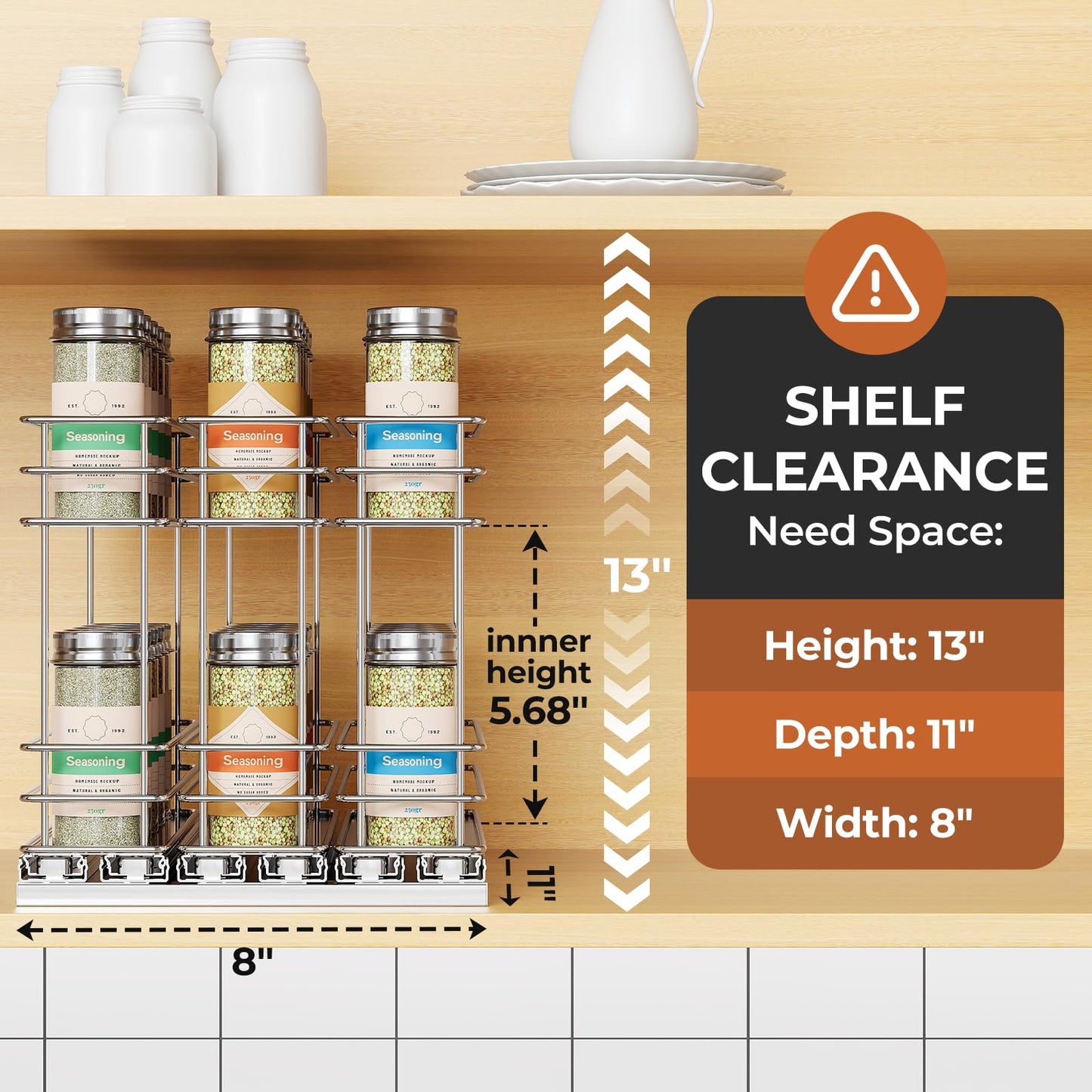 Pull Out Spice Rack Organizer for Cabinet, Slide Out Spice Racks, Easy to Install, 2.1''Wx10.35''Dx8.26''H, 3 Drawers 2 Tiers(Black)