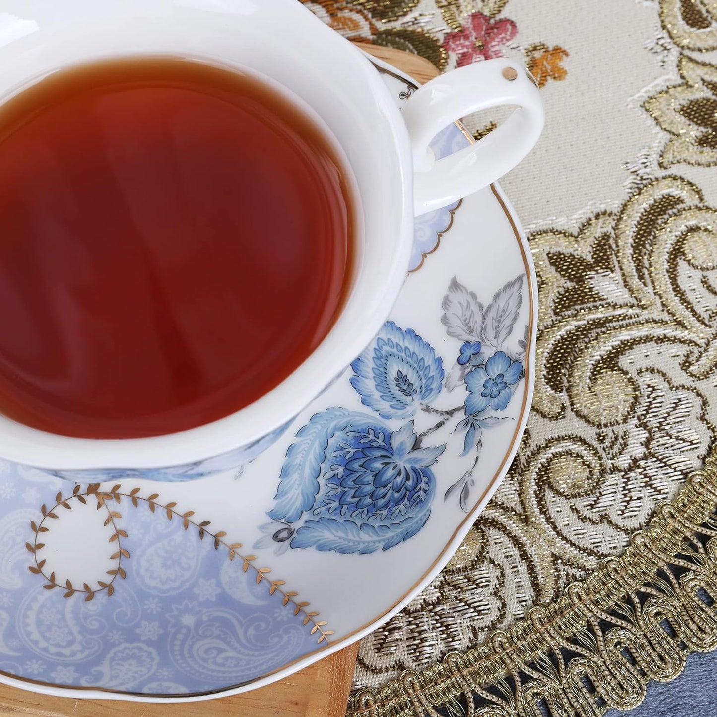 Set 6(5 oz), fanquare Floral Coffee Cups of Porcelain Cappuccino Cups with Saucers, Tea Cup for Birthday Wedding Party