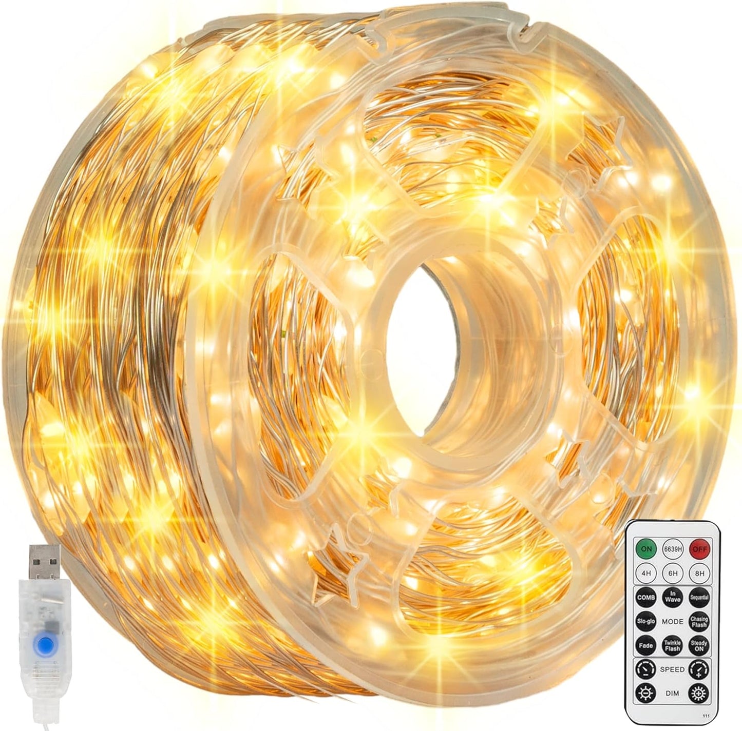 66 200 8 Dazzle Bright Fairy Lights, FT LED USB Power Photo String Lights with Remote, Modes Waterproof Dorm Lights