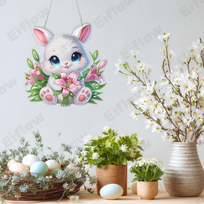 Eiflow Acrylic Diamond Art Hanging Kit for Adults, DIY Diamonds Painting Door Hanging Board Kit, Special Crystal Diamond Art Painting Pendant Ornament (Easter Rabbit)