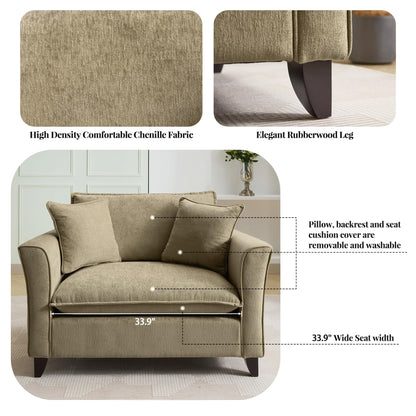 46.3 Inch Oversized Armchair Chenille Fabric Chair and a Half Single Sofa with Pillow Removable Washable Covers Rubberwood Legs Ruffled Armrests for Living Room Bedroom Office Apartment, Green