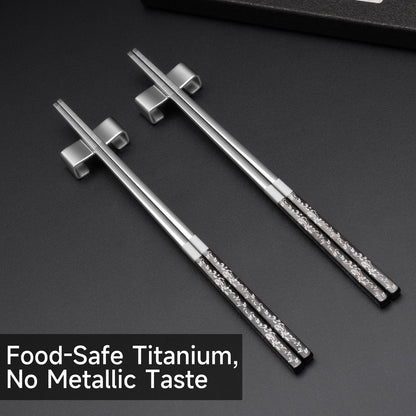JEETEE 2 Pairs Titanium Coated Anti-slip Stainless Steel Reusable Chopsticks Dishwasher Safe - Nice Metal Chop Sticks with Holder Set Sushi Ramen Chopsticks for Daily Party Camping Gift 9.25 Inch Grey