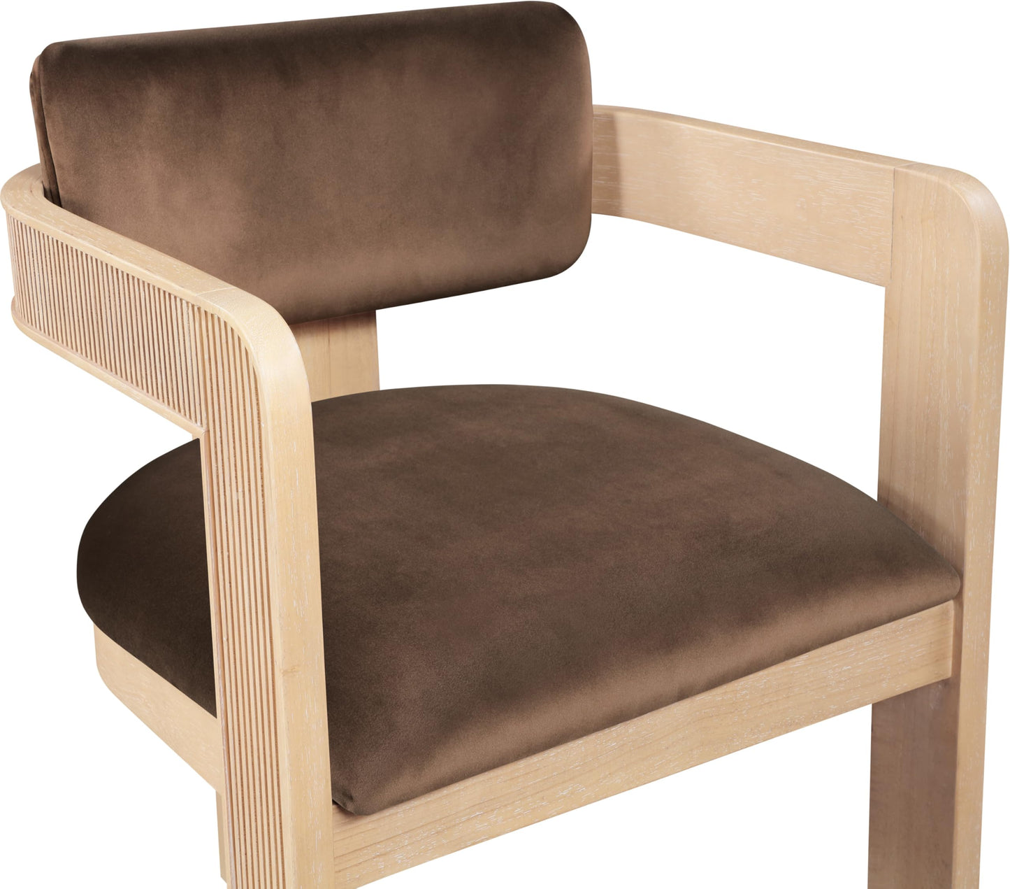Meridian Furniture 11094Brown-C Sacha Collection Art Deco Dining Chair, Ultra Luxe Brown Velvet, 460 GSM Velvet, Solid Fluted Wood Natural Finish, 22.5" W x 22" D x 31" H, Brown, Set of 2