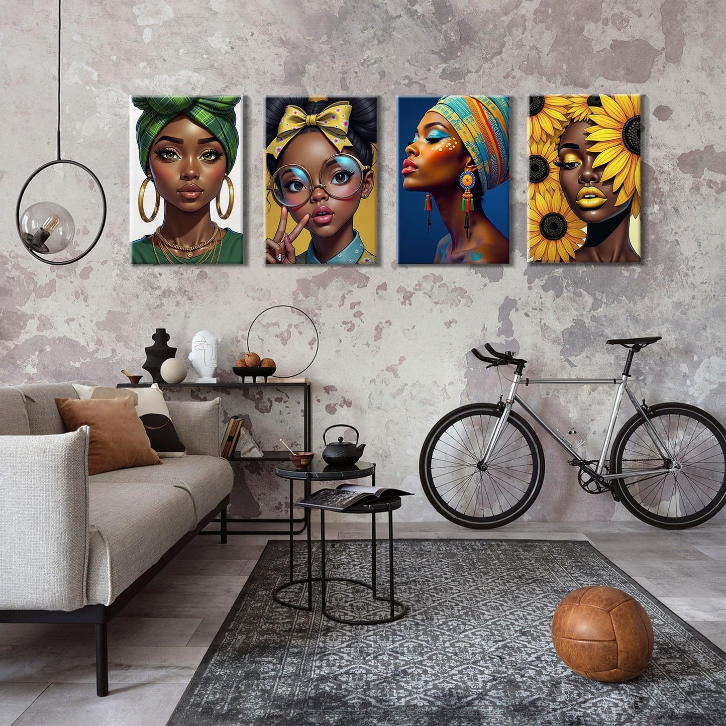 HeeBenor 4 Pack Black Women Paint by Numbers Kit for Adults Framed Canvas, Black Women Paint by Number with Easel, DIY Adult Paint by Number Kits Framed Canvas for Home Decor 8x12 Inch