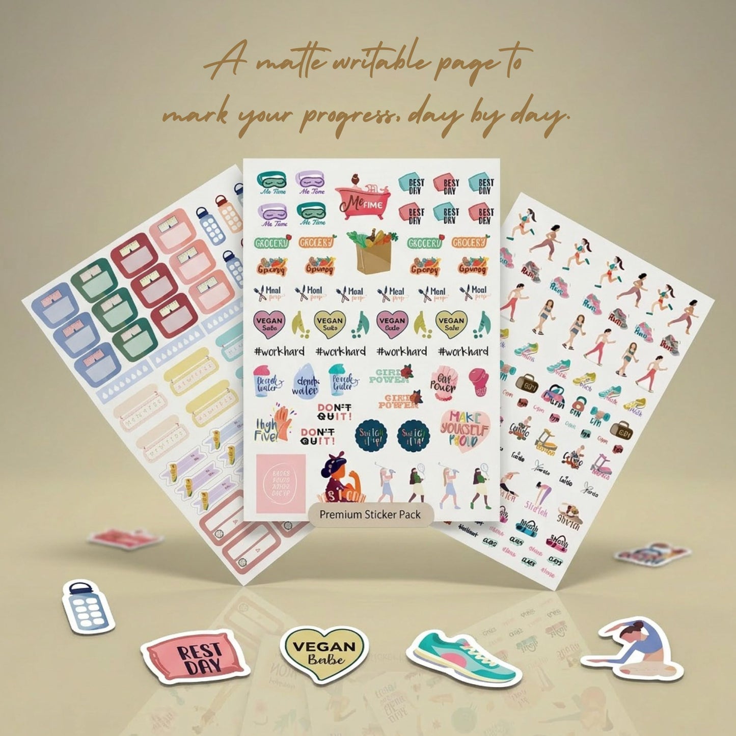 Oriday Health & Wellness, Workout - Newly Updated, Set of 410+ Stickers, 7 Sheets for Seasonal Fitness - Journaling, Scrapbooking, Planning, Habit Tracker for Monthly, Weekly & Daily Planner, Calendar