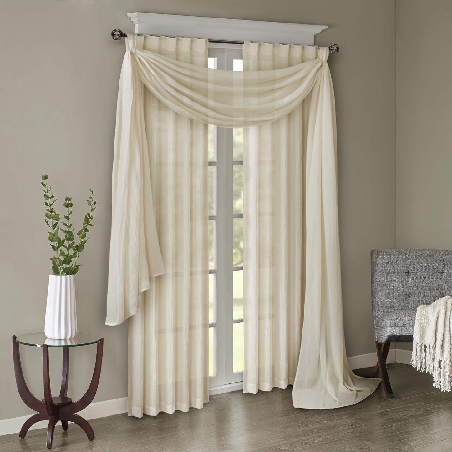 Madison Park Harper Sheer Bedroom Curtain - Modern Contemporary Window Panel for Kitchen, 42" x 144", Cream