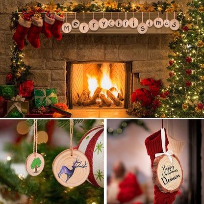 BIBRADAA Wood Slice Ornaments 54 Pcs 2.4-2.8 Inches,Unfinished Natural Wood Cookies,Predrilled with Hole Wood Slices for Crafts,Christmas Ornaments Wedding Decorations etc. ﻿