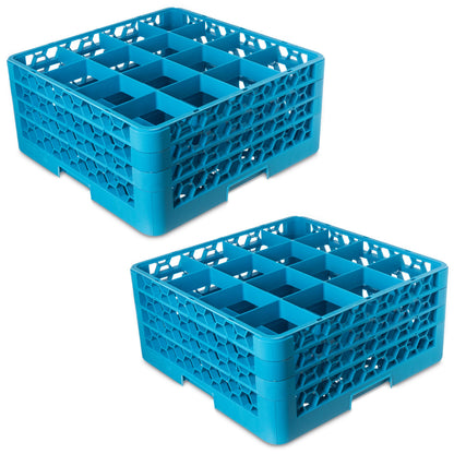 Carlisle FoodService Products Opticlean Glass Rack 16 Compartments with 3 Extenders for Kitchens and Restaurants, Plastic, 19.875 x 19.875 x 8.5 Inches, Carlisle Blue, (Pack of 2)