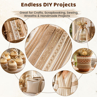VGOODALL 9 Rolls Jute Ribbons,Lace Craft Ribbon Burlap 18 Meters for Crafts Wraping Gifts Party Holiday and Rustic Wedding Decorations