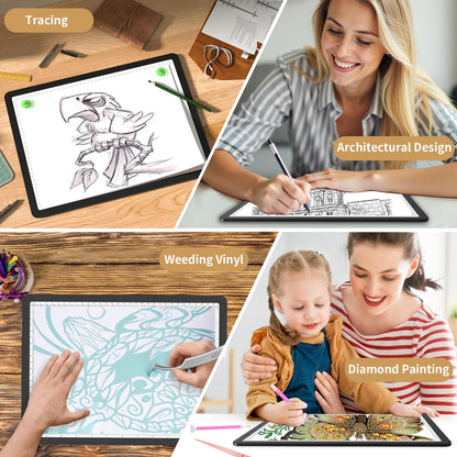 YINGWOND 9000LUX A4 Rechargeable Tracing Light Box with Padded Case,Wireless Diamond Art Light Board,Side Physical Buttons and Magnetic Portable Light Pad for Diamond Painting,Drawing,Sketching