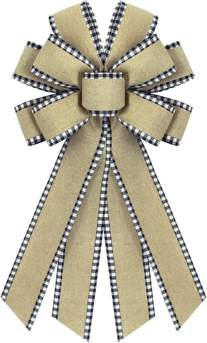 Natural Burlap Wreath Bow - Buffalo Plaid Edge Design | Perfect for Wedding & Home Decor