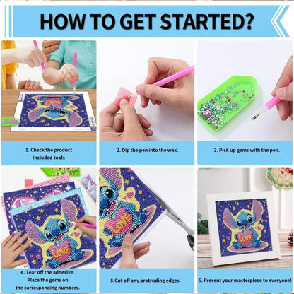 JYLMOOD 6 Packs 5D Diamond Art Kits for Kids Beginners, Full Drill 5D Cartoon Diamond Painting Kits for Adults, DIY Big Gem Art Paintings Kits for Kids Ages 8-12, Home Wall Decor 6x6 Inch