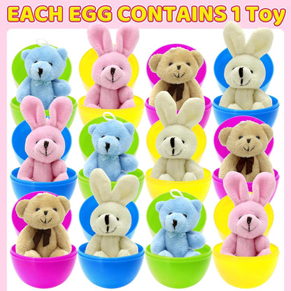 BCUEIDO 12pcs Prefilled Easter Eggs with Stuffed Plush Animal Toys for Basket Stuffers, Easter Favors, Easter Hunt