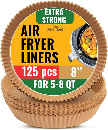 Baker's Signature Air Fryer Liners - 125 Pcs Non-Stick & Oil Proof Round Paper Liners | 8 Inch for 5-8 Qt Baskets