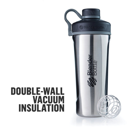 BlenderBottle Radian Shaker Cup Insulated Stainless Steel Water Bottle with Wire Whisk, 26-Ounce, Matte Black