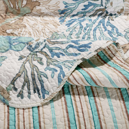 Barefoot Bungalow Atlantis Coastal Quilt Set, 3-Piece King/Cal King, Jade