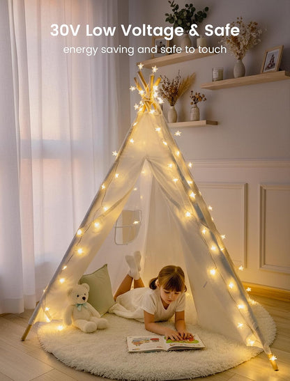 syosupviry in,39ft 100LED Star String Lights Plug Fairy Lights with Remote, Hanging Star Decorations Lights Waterproof
