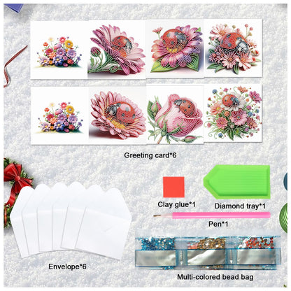 JZHYOAN 6Pcs Ladybug Flower Diamond Painting Greeting Cards DIY Diamond Art Greeting Card with Envelopes for Adults Embroidery Gem Arts and Crafts Card Kit for Birthday Holiday Mosaic Handmade Gift