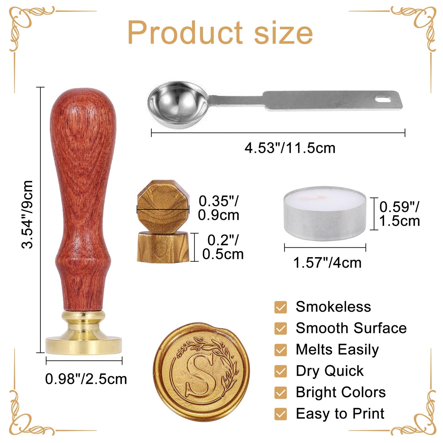 Yoption Letter Wax Seal Kit, Vintage Initial Alphabet S with Wreath Sealing Stamp and 120 Antique Gold Wax Seal Beads