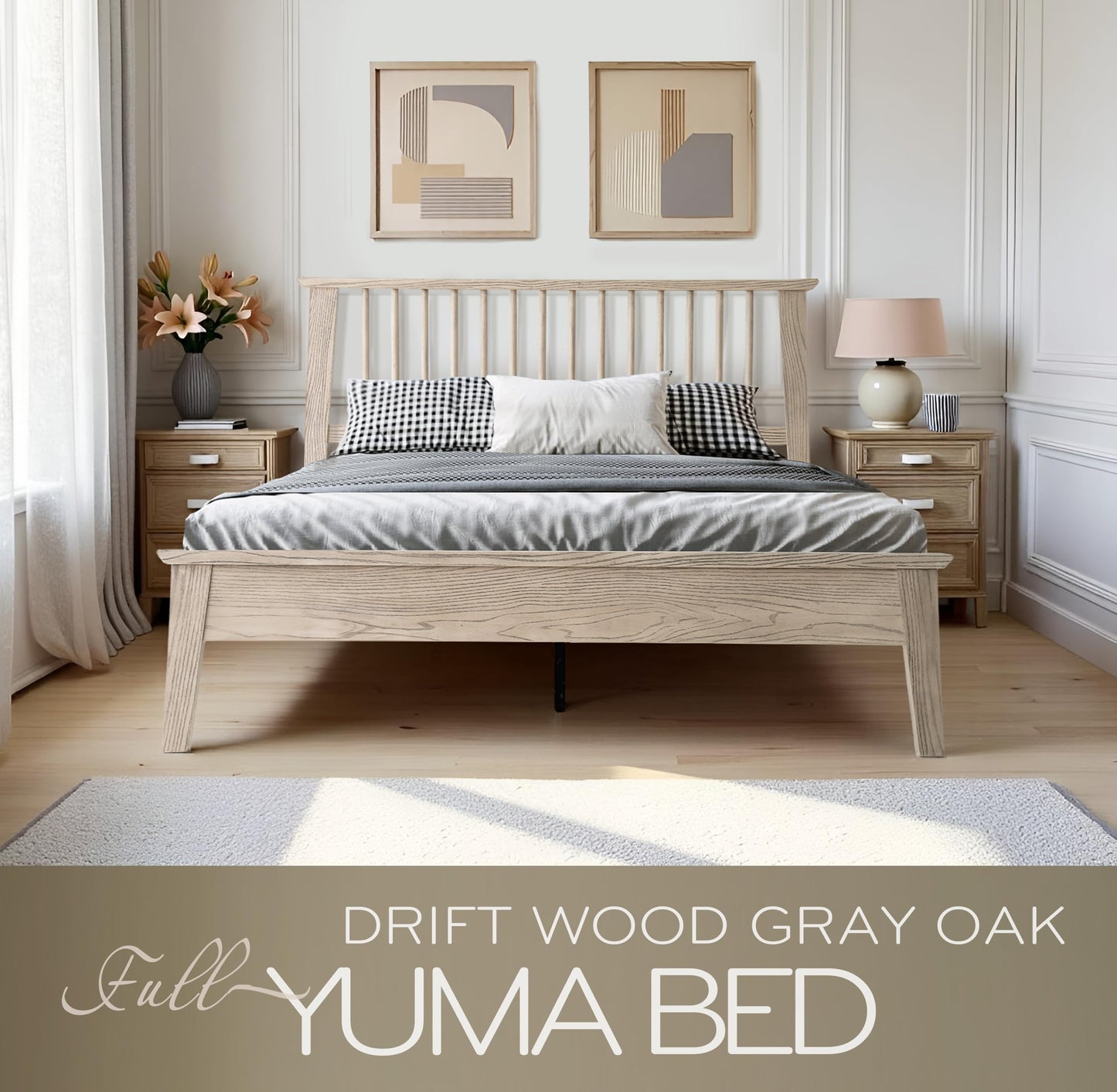 Full Size Solid Wood Platform Bed Frame, Headboard & Footboard, Easy Assembly, 12 Sturdy Slatted Base, Centre Metal Legs, No Box Spring Needed, Noise-Free & Slip-Free, Driftwood Gray Oak Finish YUF-33