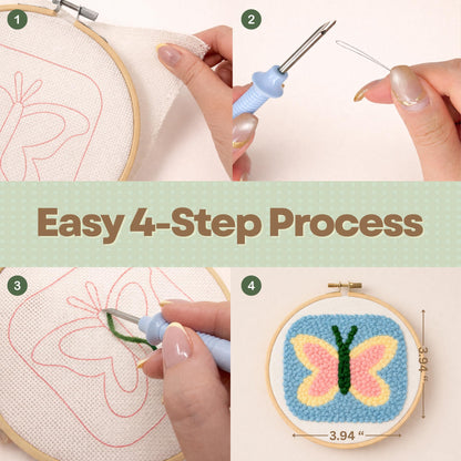 Kukovaya Punch Needle Kit for Beginners & Adults – Complete DIY Embroidery 6-Coaster Kit with Printed Fabric, Yarn, Needle, Hoop & Guide – Easy Craft Kit for Home Décor, Gifts & Stress Relief