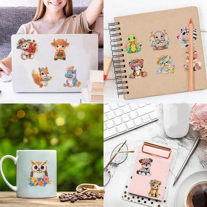 xackcme 48 Pcs Diamond Art Painting Sticker Kits for Kids, Animal Diamond Gem Stickers Kit, 5D Animals Gem Art Stickers Mosaic for Kids Gift for Boys Girls 4-8-10-12 Years Old