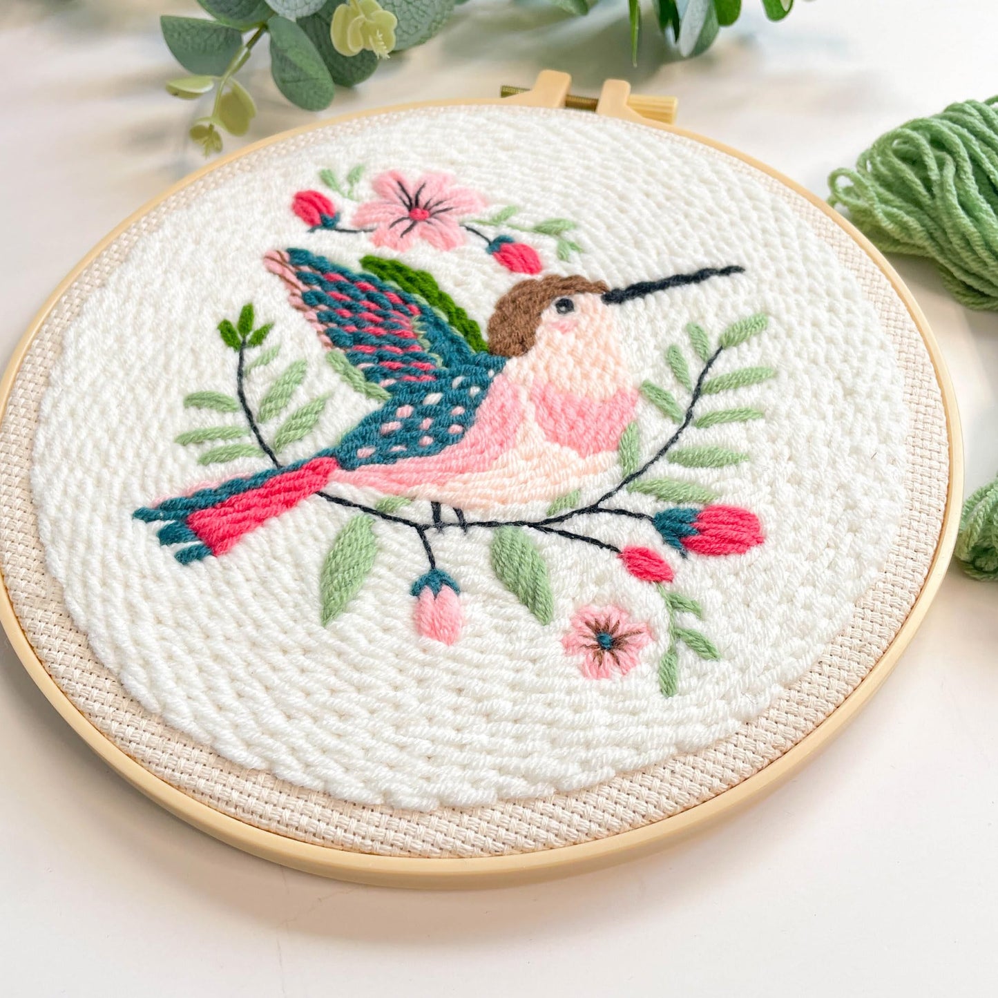 Myfelicity Punch Needle Embroidery Kit, Beginner Craft Set with Animal Pattern Design, 7.9 Inch Hoop (Hummingbird)