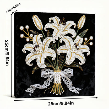 ARTopet DIY Pearl Painting Kit with Frame Gemstone Pearl Diamond Dots Beads Canvas Art Craft for Adults Beginners Display for Tabletop and Wall Mounting Home Decor-Lily