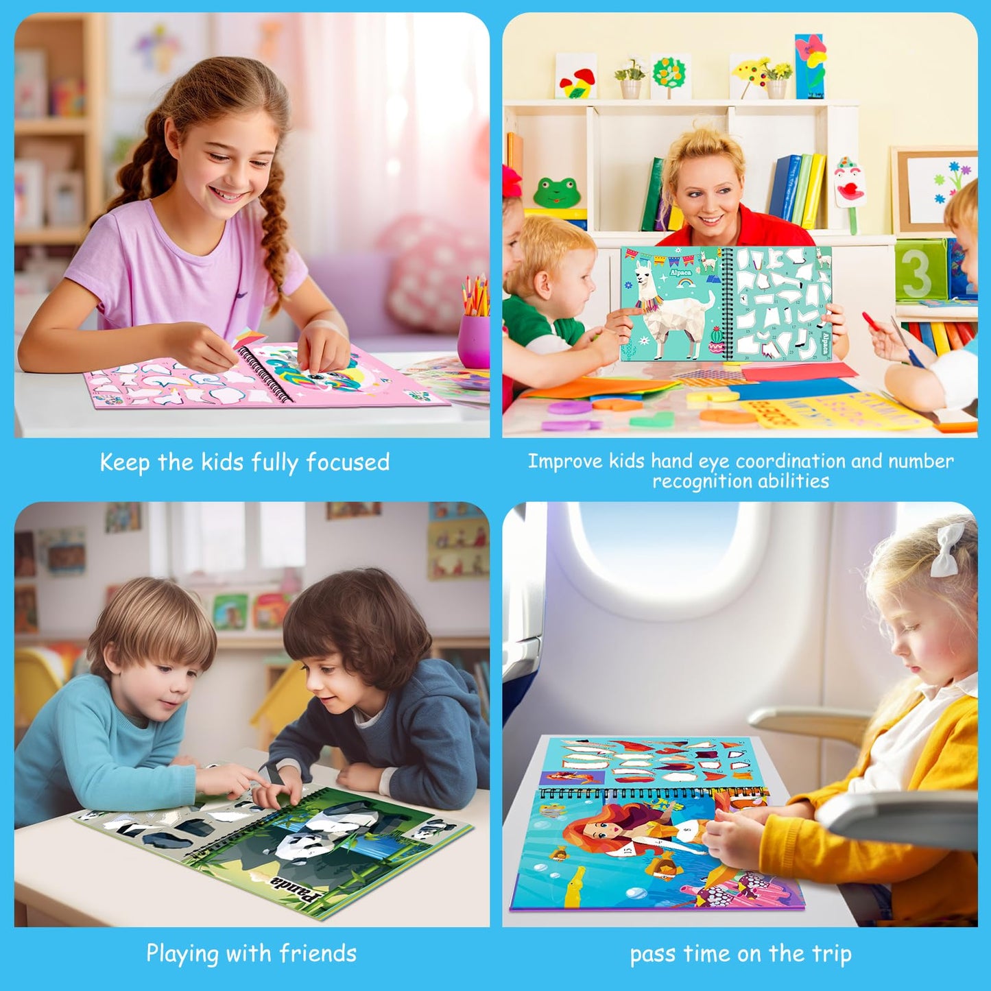 homicozy 3PCS Sticker Paint Books for Kids Ages 4-10,Unicorn Mermaid Animals Designs Paint By Stickers,Sticker By Numbers,Party Birthday Gifts for Girls 4-10,Create 30 Pictures One Stickers at A Time